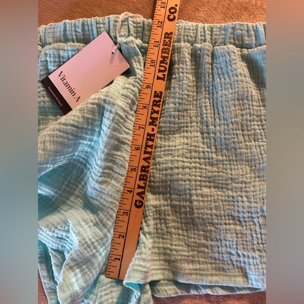 Vitamin A Womens Swimwear Cover Up Shorts Crinkle Gauze Blue 100% Cotton New XS - Picture 5 of 8